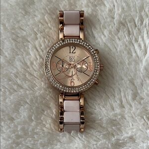 New York & Company Pink and Gold Crystal Watch